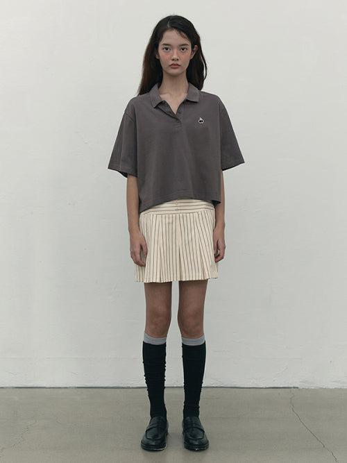 [KIRSH®] STRIPE BUTTON POINT PLEATS SKIRT (2 color)