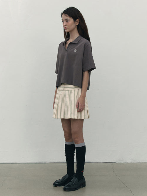 [KIRSH®] STRIPE BUTTON POINT PLEATS SKIRT (2 color)