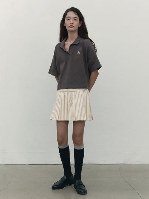 [KIRSH®] STRIPE BUTTON POINT PLEATS SKIRT (2 color)