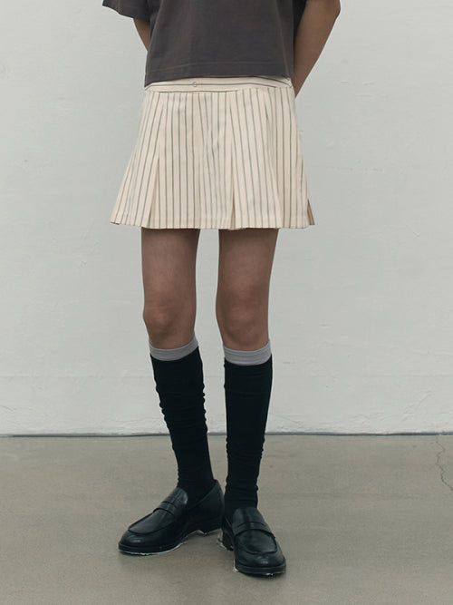 [KIRSH®] STRIPE BUTTON POINT PLEATS SKIRT (2 color)