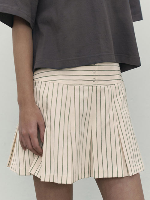 [KIRSH®] STRIPE BUTTON POINT PLEATS SKIRT (2 color)