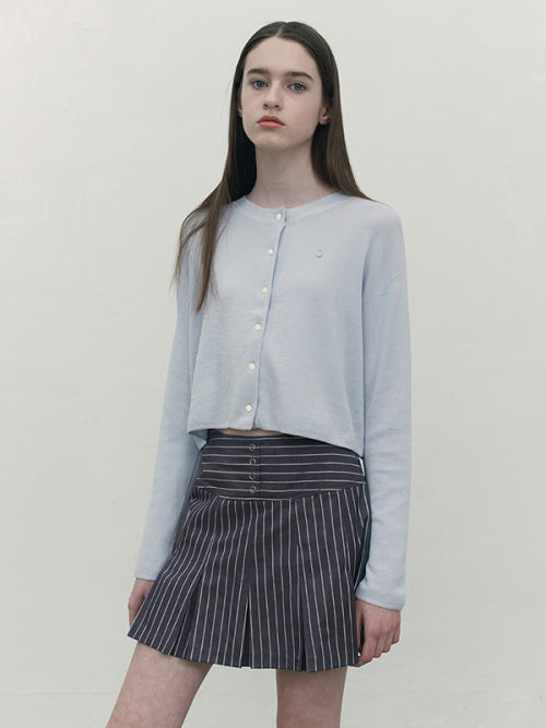 [KIRSH®] STRIPE BUTTON POINT PLEATS SKIRT (2 color)