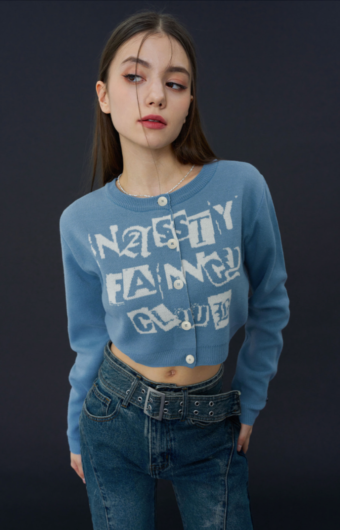 [𝐅𝐚𝐧𝐜𝐲 𝐜𝐥𝐮𝐛©] FANCY STAMP CROP CARDIGAN (2 color)