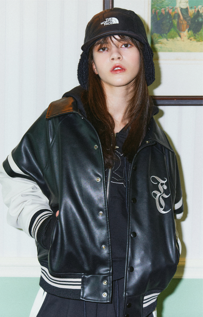 [𝐅𝐚𝐧𝐜𝐲 𝐜𝐥𝐮𝐛©] MALLOW VARSITY LEATHER JACKET