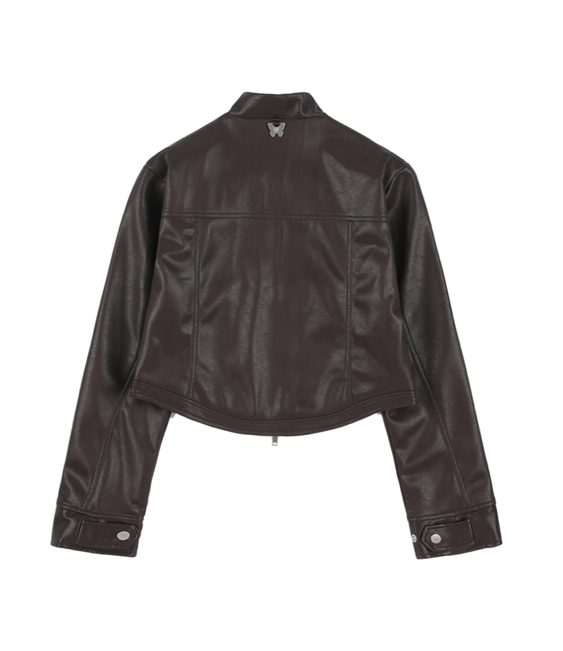 [𝐅𝐚𝐧𝐜𝐲 𝐜𝐥𝐮𝐛©] BIKE CROP LEATHER JACKET (2 color)