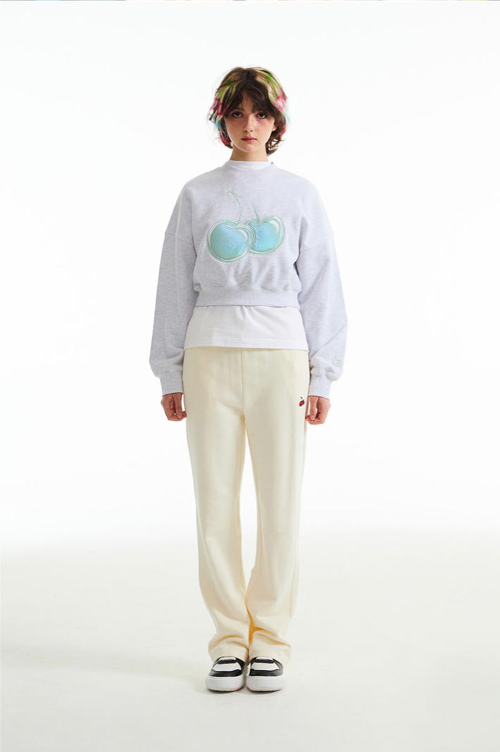 [KIRSH®] BIG CHERRY HOLOGRAM CROP SWEATSHIRT (3 color)