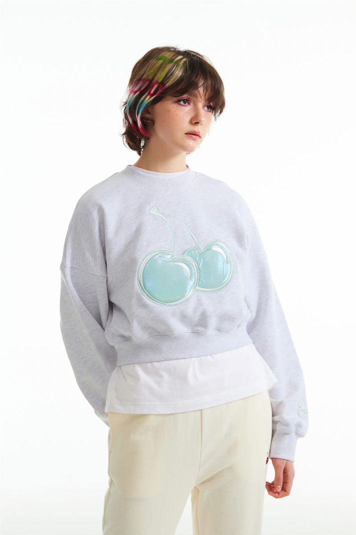 [KIRSH®] BIG CHERRY HOLOGRAM CROP SWEATSHIRT (3 color)