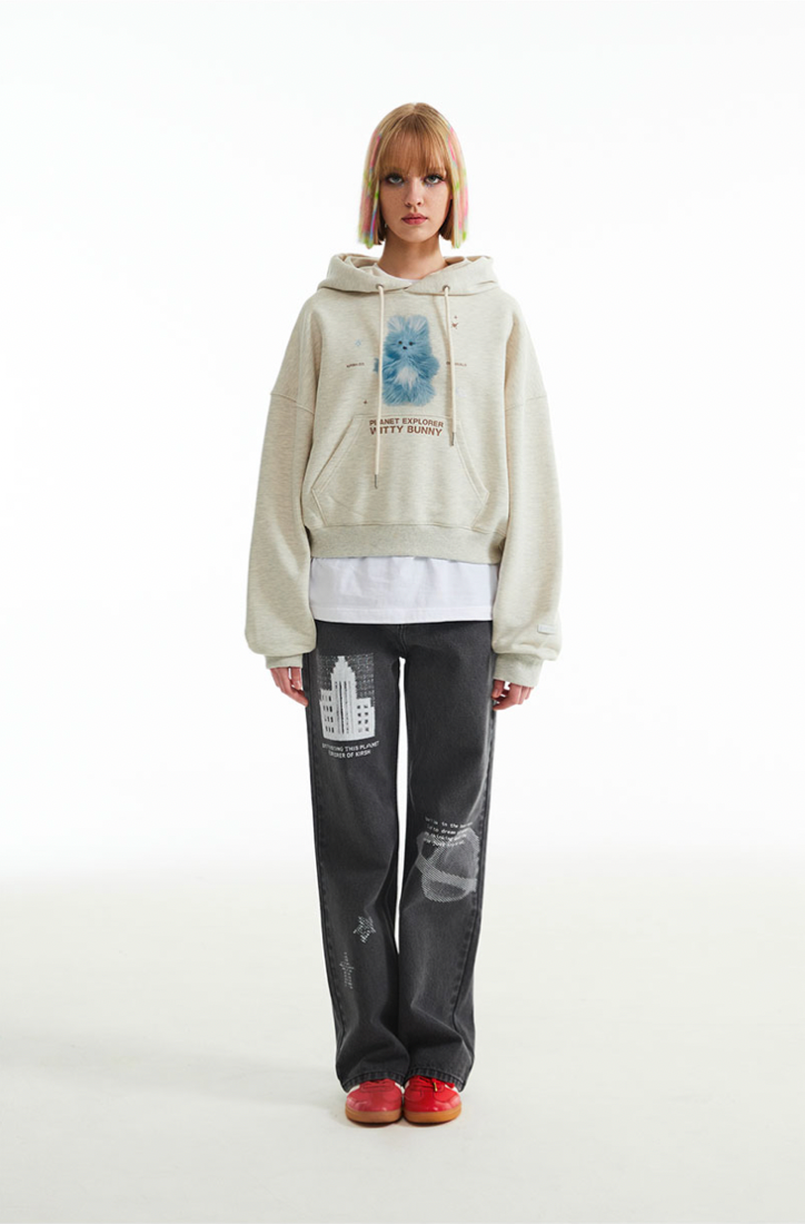 [KIRSH®] WITTY BUNNY PLANET EXPLORER CROP HOODIE (3 color)