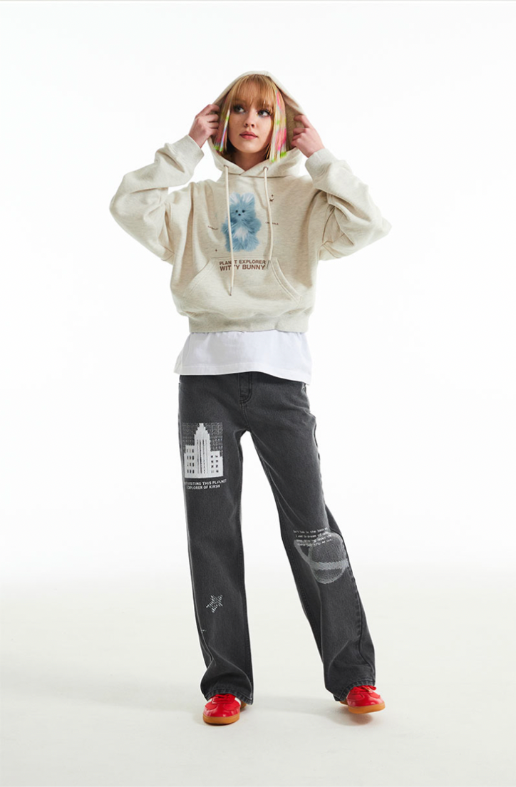 [KIRSH®] WITTY BUNNY PLANET EXPLORER CROP HOODIE (3 color)