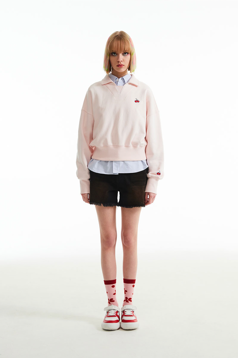 [KIRSH®] CHERRY OPEN COLLAR SWEATSHIRT (2 color)