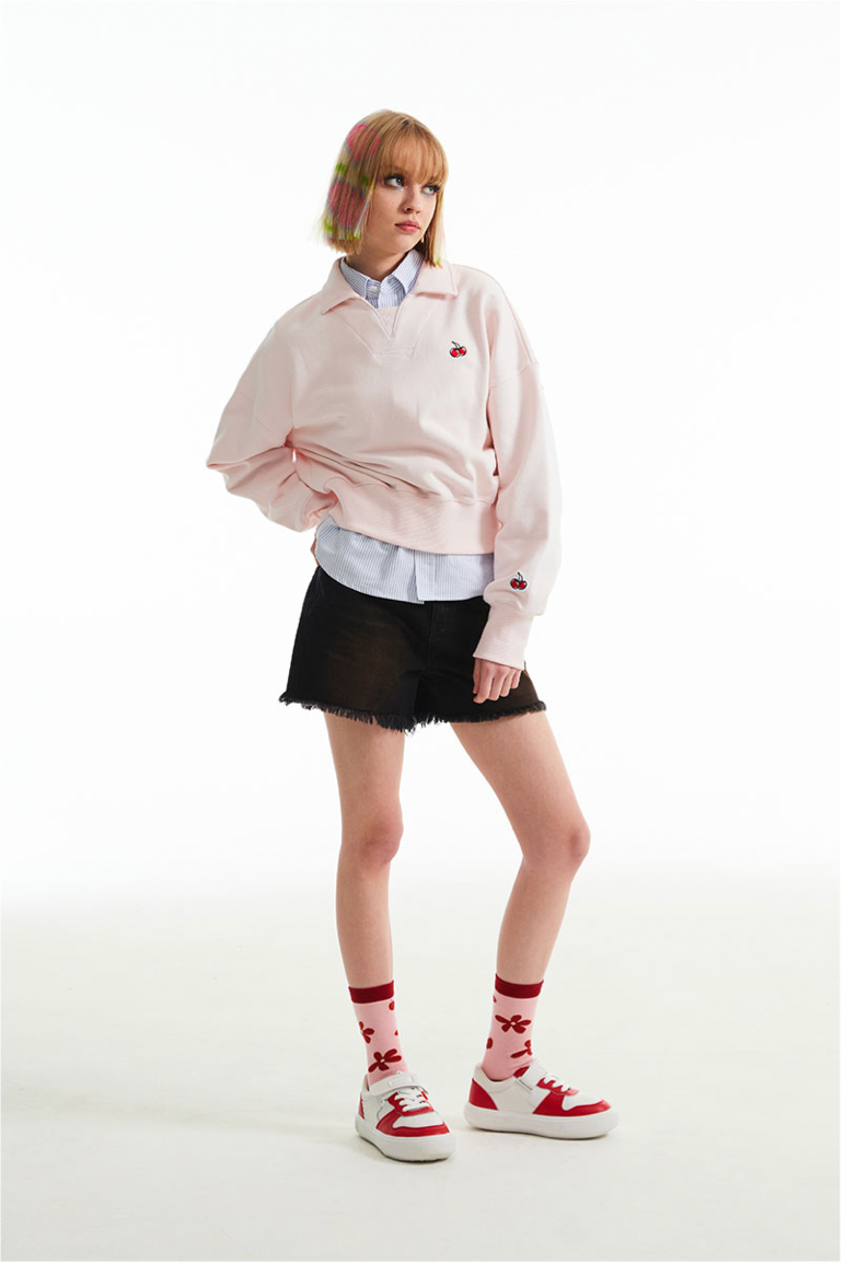 [KIRSH®] CHERRY OPEN COLLAR SWEATSHIRT (2 color)