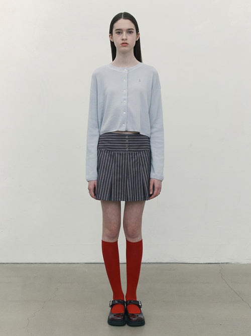 [KIRSH®] STRIPE BUTTON POINT PLEATS SKIRT (2 color)