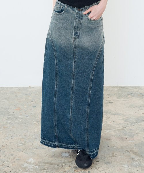 [𝐅𝐚𝐧𝐜𝐲 𝐜𝐥𝐮𝐛©] HEATH DENIM LONG SKIRT (2 color)