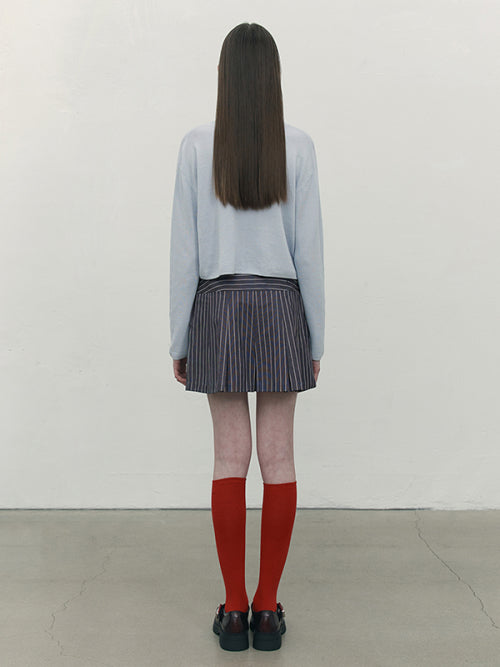 [KIRSH®] STRIPE BUTTON POINT PLEATS SKIRT (2 color)