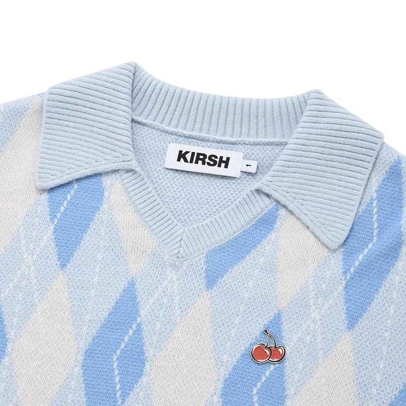 [KIRSH®] SMALL CHERRY ARGYLE COLLAR KNIT (2 color)