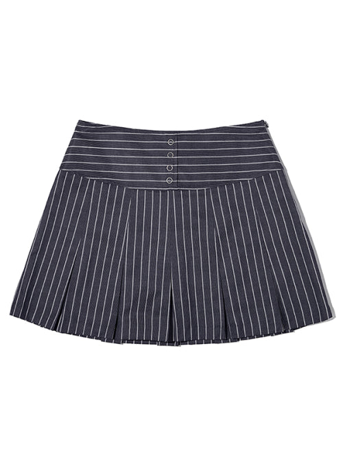 [KIRSH®] STRIPE BUTTON POINT PLEATS SKIRT (2 color)