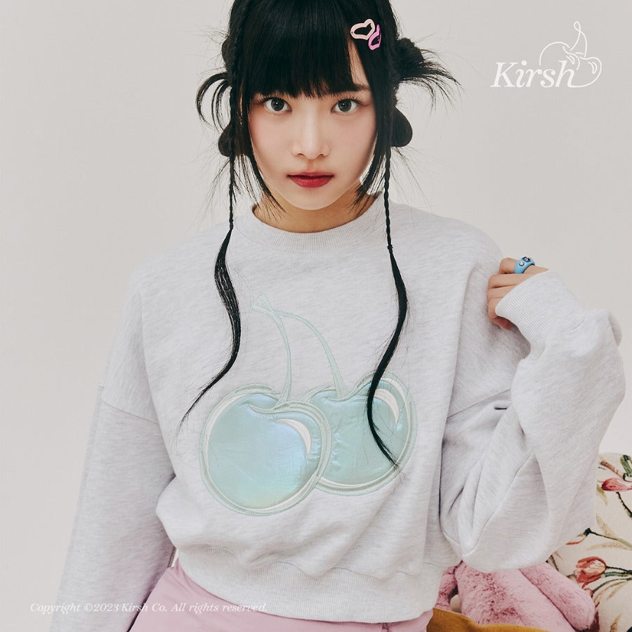 [KIRSH®] BIG CHERRY HOLOGRAM CROP SWEATSHIRT (3 color)