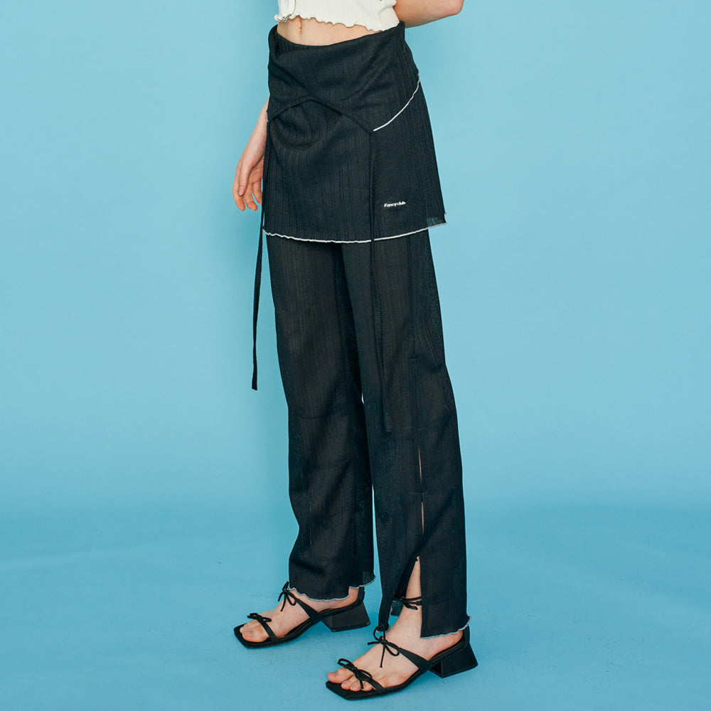 [𝐅𝐚𝐧𝐜𝐲 𝐜𝐥𝐮𝐛©] RUFFLE LAYERED SKIRT SLIT PANTS (2 color)