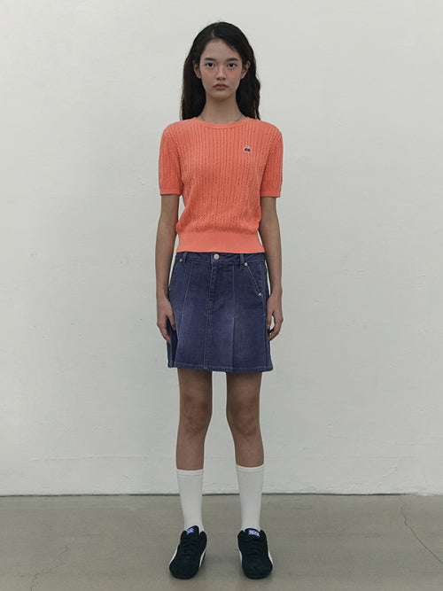 [KIRSH®] CHERRY DENIM PLEATS MINI SKIRT (3 color)