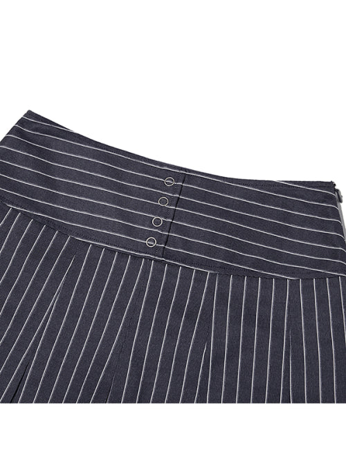 [KIRSH®] STRIPE BUTTON POINT PLEATS SKIRT (2 color)