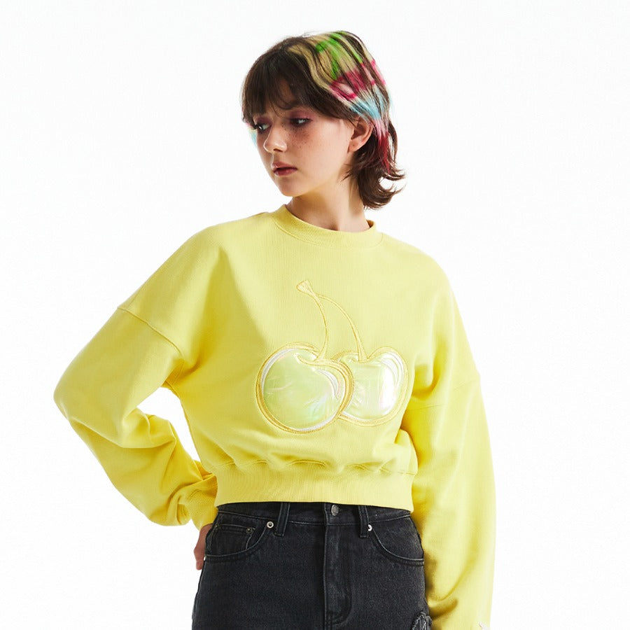 [KIRSH®] BIG CHERRY HOLOGRAM CROP SWEATSHIRT (3 color)