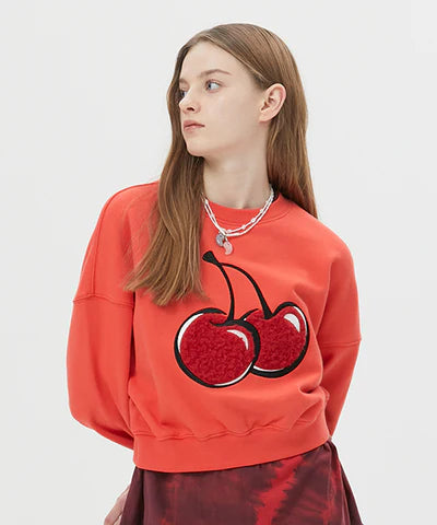 [KIRSH®] CHERRY BOUCLE CROP SWEATSHIRT