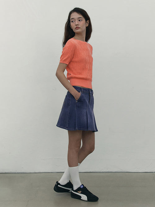 [KIRSH®] CHERRY DENIM PLEATS MINI SKIRT (3 color)