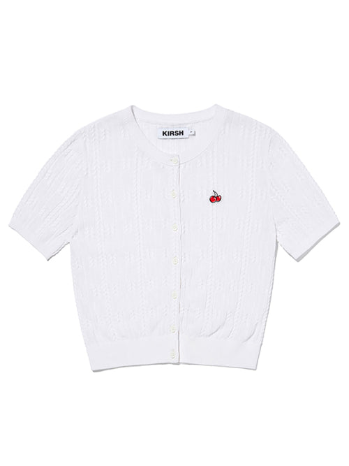 [KIRSH®] SMALL CHERRY CABLE CROP SHORT SLEEVE KNIT CARDIGAN (2 color)