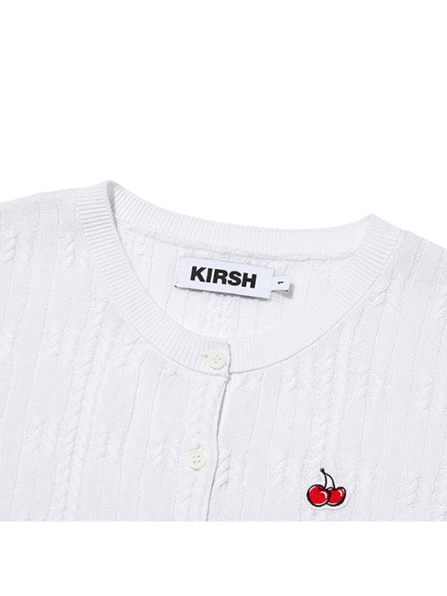 [KIRSH®] SMALL CHERRY CABLE CROP SHORT SLEEVE KNIT CARDIGAN (2 color)