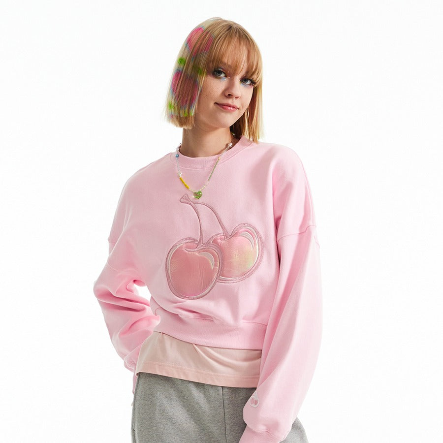 [KIRSH®] BIG CHERRY HOLOGRAM CROP SWEATSHIRT (3 color)