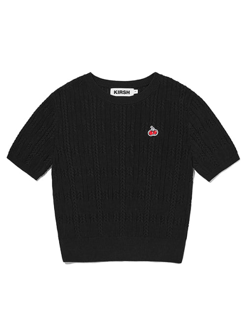 [KIRSH®] SMALL CHERRY CABLE CROP SHORT SLEEVE KNIT (3 color)