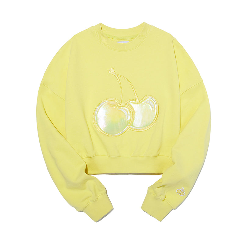 [KIRSH®] BIG CHERRY HOLOGRAM CROP SWEATSHIRT (3 color)