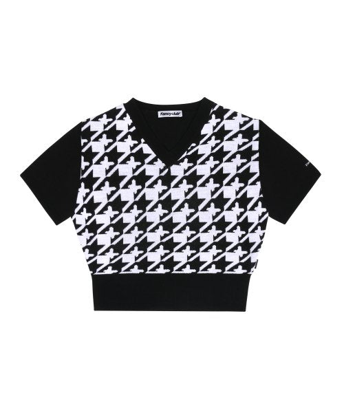 [𝐅𝐚𝐧𝐜𝐲 𝐜𝐥𝐮𝐛©] HOUNDSTOOTH CHECK CROPPED KNIT TOP (2 color)