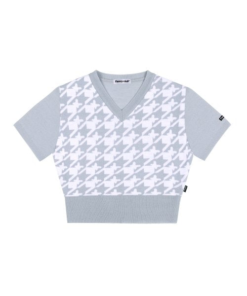 [𝐅𝐚𝐧𝐜𝐲 𝐜𝐥𝐮𝐛©] HOUNDSTOOTH CHECK CROPPED KNIT TOP (2 color)