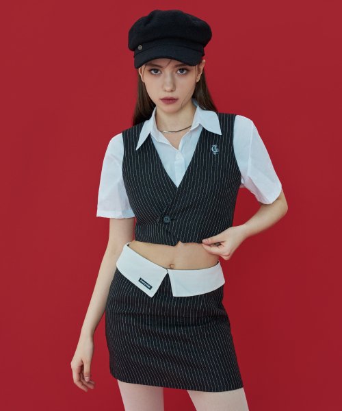 [𝐅𝐚𝐧𝐜𝐲 𝐜𝐥𝐮𝐛©] STRIPE LAYERED MINI SKIRT (2 color)