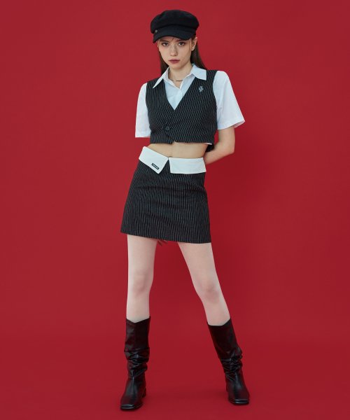 [𝐅𝐚𝐧𝐜𝐲 𝐜𝐥𝐮𝐛©] STRIPE LAYERED MINI SKIRT (2 color)