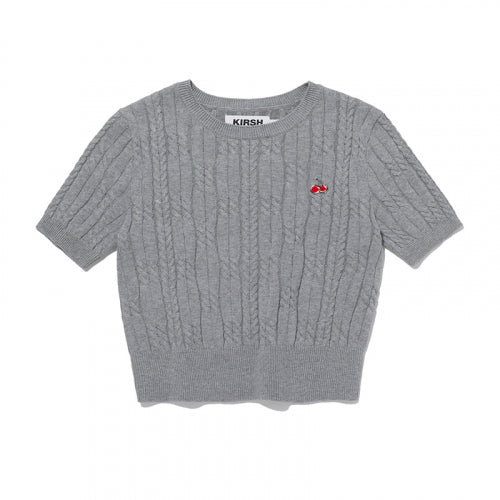 [KIRSH®] SMALL CHERRY CABLE CROP SHORT SLEEVE KNIT