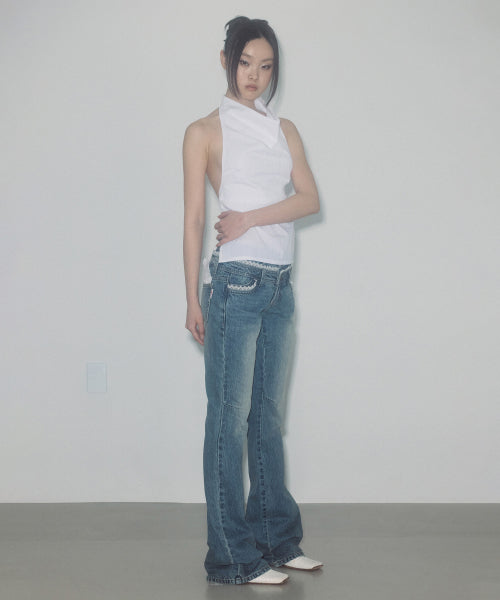 [SCULPTOR®] Double Waist Boots Cut Denim