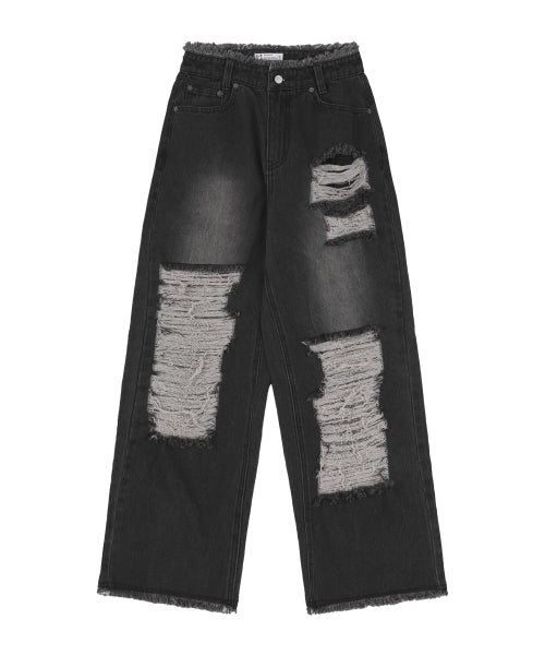 [𝐅𝐚𝐧𝐜𝐲 𝐜𝐥𝐮𝐛©] DESTROYED WIDE DENIM PANTS (2 color)