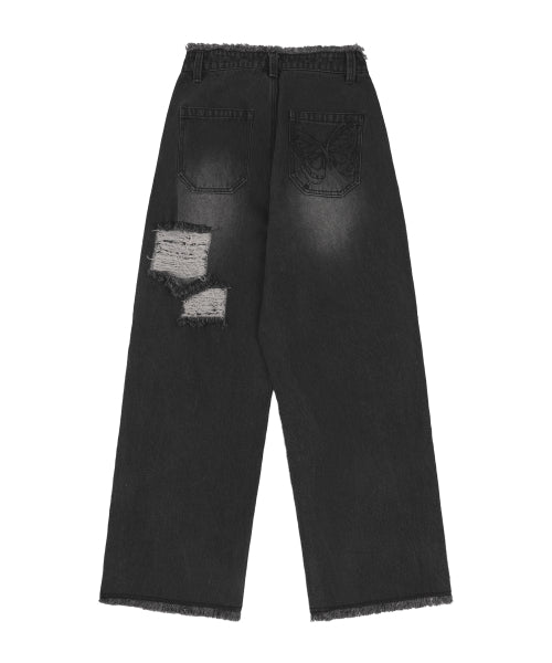 [𝐅𝐚𝐧𝐜𝐲 𝐜𝐥𝐮𝐛©] DESTROYED WIDE DENIM PANTS (2 color)