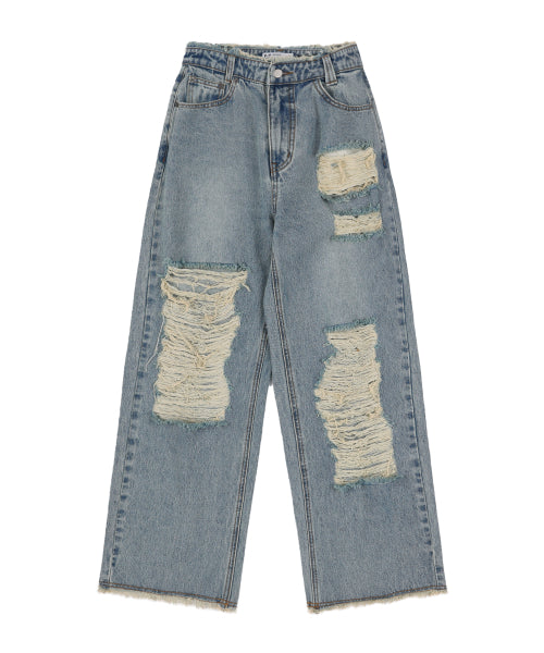 [𝐅𝐚𝐧𝐜𝐲 𝐜𝐥𝐮𝐛©] DESTROYED WIDE DENIM PANTS (2 color)