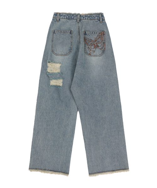 [𝐅𝐚𝐧𝐜𝐲 𝐜𝐥𝐮𝐛©] DESTROYED WIDE DENIM PANTS (2 color)