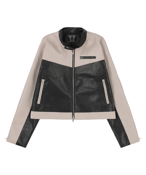 [𝐅𝐚𝐧𝐜𝐲 𝐜𝐥𝐮𝐛©] BLOCK PANEL LEATHER JACKET (2 color)