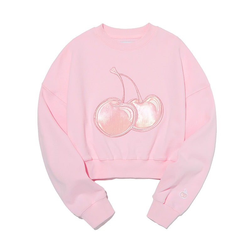 [KIRSH®] BIG CHERRY HOLOGRAM CROP SWEATSHIRT (3 color)