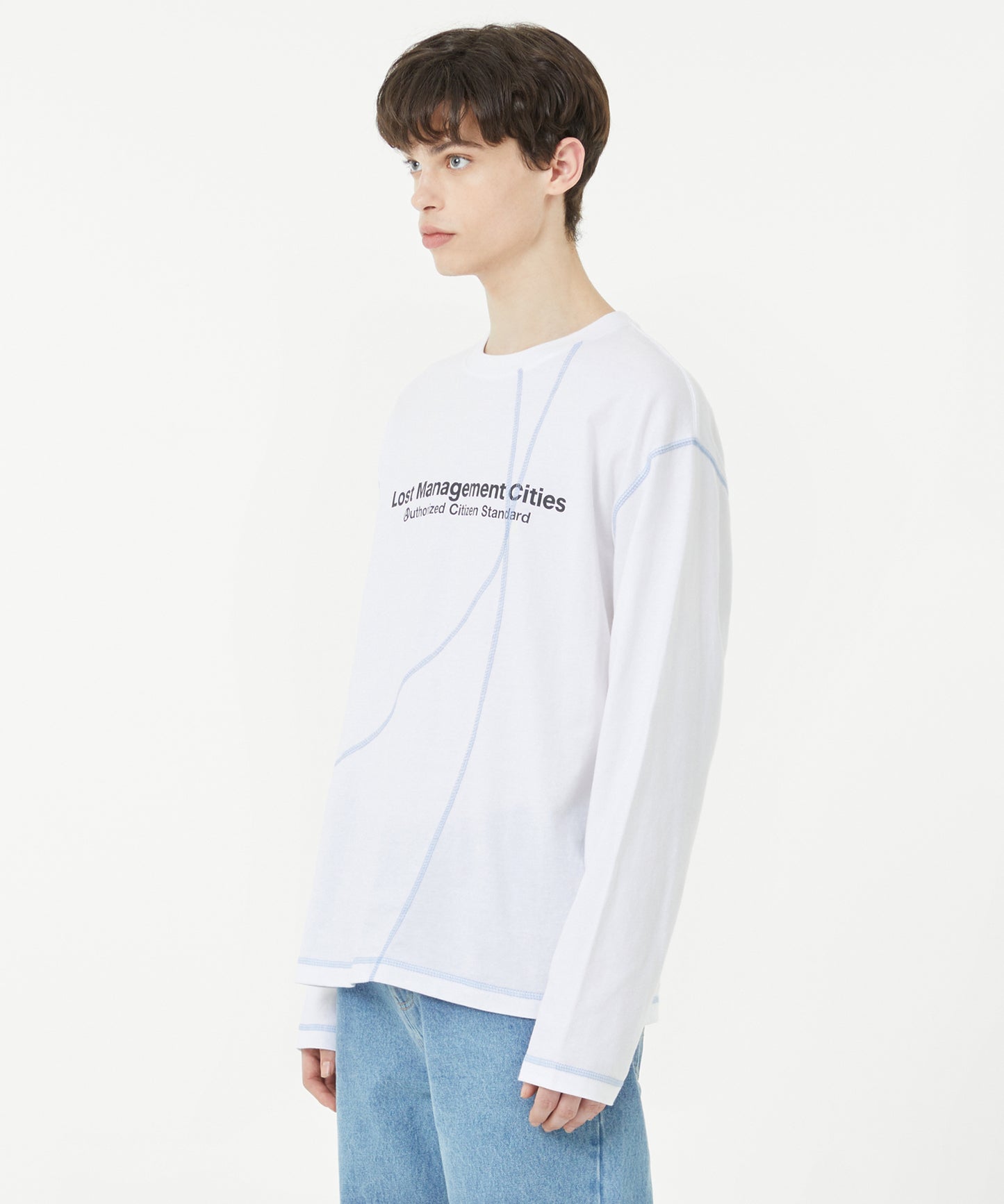 [LMC.] CNTRST CURVED LONG SLV TEE (2 color)