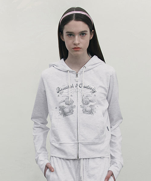 [KIRSH®] WITTY BUNNY BOUQUET GIRL CROP HOODIE ZIP UP (2 color)