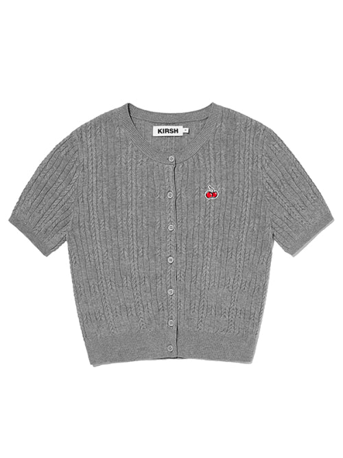 [KIRSH®] SMALL CHERRY CABLE CROP SHORT SLEEVE KNIT CARDIGAN (2 color)