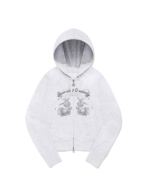 [KIRSH®] WITTY BUNNY BOUQUET GIRL CROP HOODIE ZIP UP (2 color)