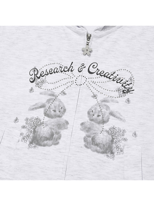 [KIRSH®] WITTY BUNNY BOUQUET GIRL CROP HOODIE ZIP UP (2 color)