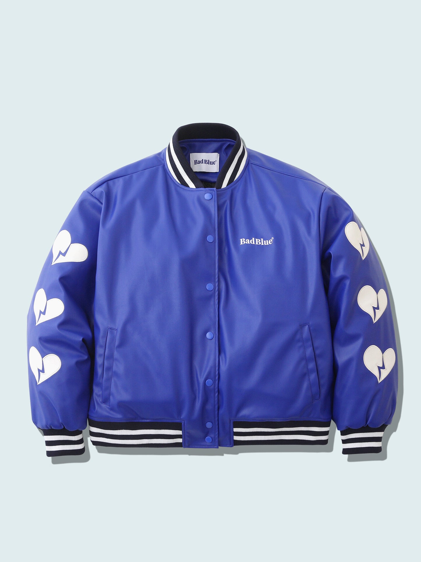 [BadBlue®]  Heart Patch Varsity Leather Jacket